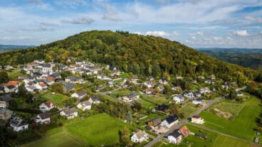 An aerial view of both Aremberg hill and village