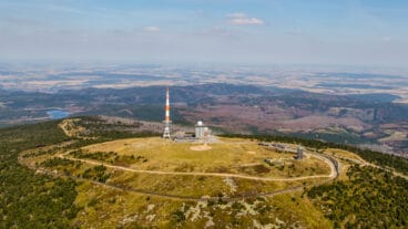 An aerial view of the Brocken plateau in the Harz National Park facing north