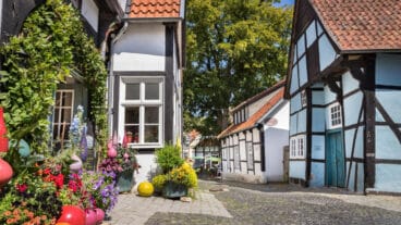 Half-timbered houses in the historic centre of Tecklenburg define the town’s atmospheric character